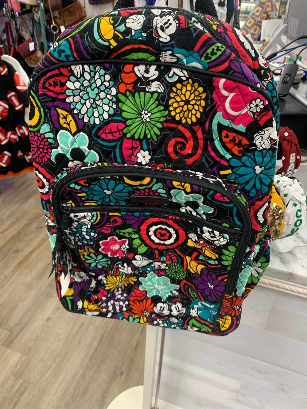 Vera Bradley Black Multicolor Floral Quilted Backpack Special Edition Disney